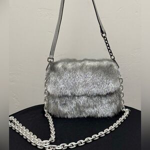 Silver Real Mink Fur Handmade Fold Over FlapâPurse/ShoulderâBag/Crossbody